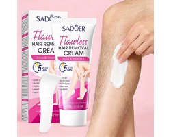 SADOER Ontharingscrème Rozen & Vitamine E |Gevoelige Huid| Voor Hele Lichaam |Pijnloze Haarverwijdering | Intieme Zone Bikini Oksels Benen | Hair Removal Cream Dames Heren Unisex | Hydraterend Verzachtend | Snelle Depilatie | Haar Verwijderaar | 100g