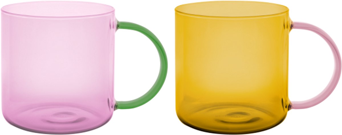 Remember - Set van 2 glazen 'Fred' - Roze Geel - Borosilicaatglas - Transparant