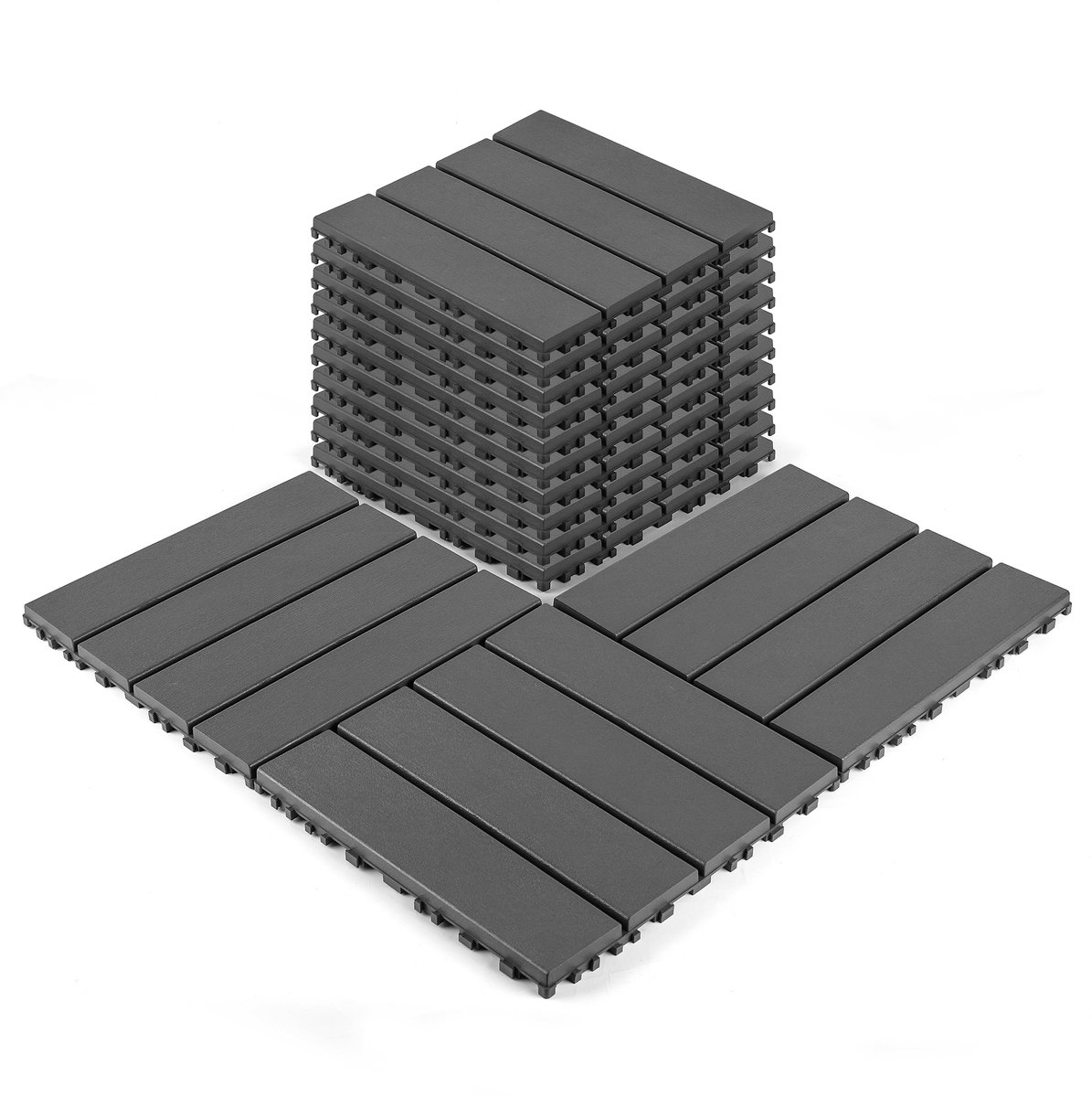 Terrastegels - ROLIPO - 44 stuks kliktegels van kunststof - 30 x 30 cm - donkergrijs - vlondertegels voor balkon, terras en tuin - patio tegels met kliksysteem - waterbestendig voor zwembad en buitengebruik