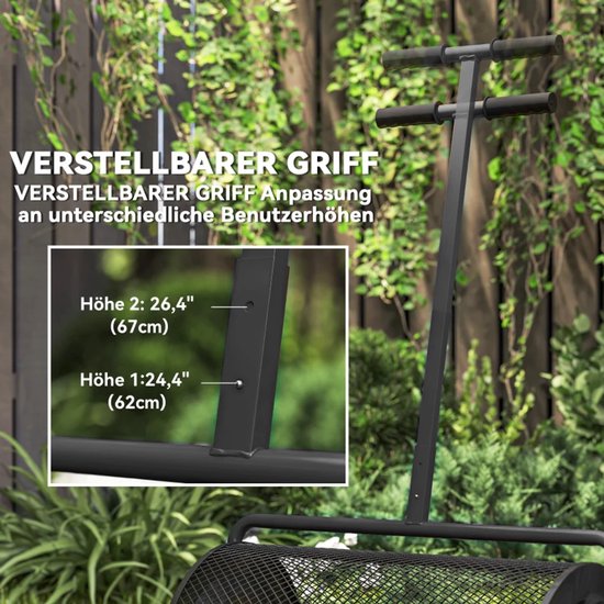 Compoststrooier - 75 L - Veenmos-strooier met U-greep -Meststrooier - Tuinstrooier - voor Mestzaad, Zaadstrooier - met Metalen Rooster - voor Gazon, Tuin, Compost - Gazononderhoud - Zwart van Merkloos	 — afbeelding 3