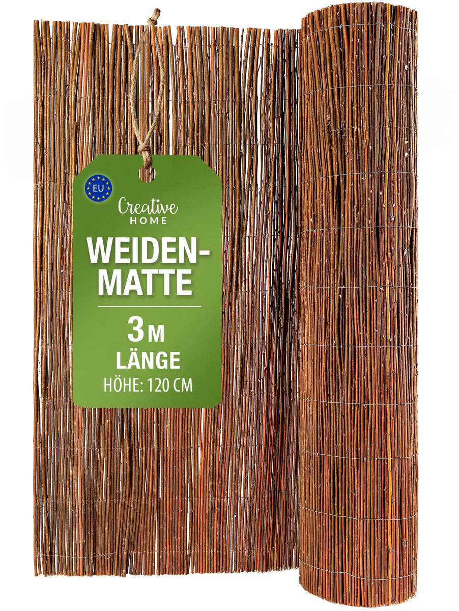 Creative Home wilgenmat balkon wilg 120 x 300 cm (H x L) | natuurlijk privacy scherm hek | mat tuin | zonwering balkon windbescherming terras tuinafscheiding
