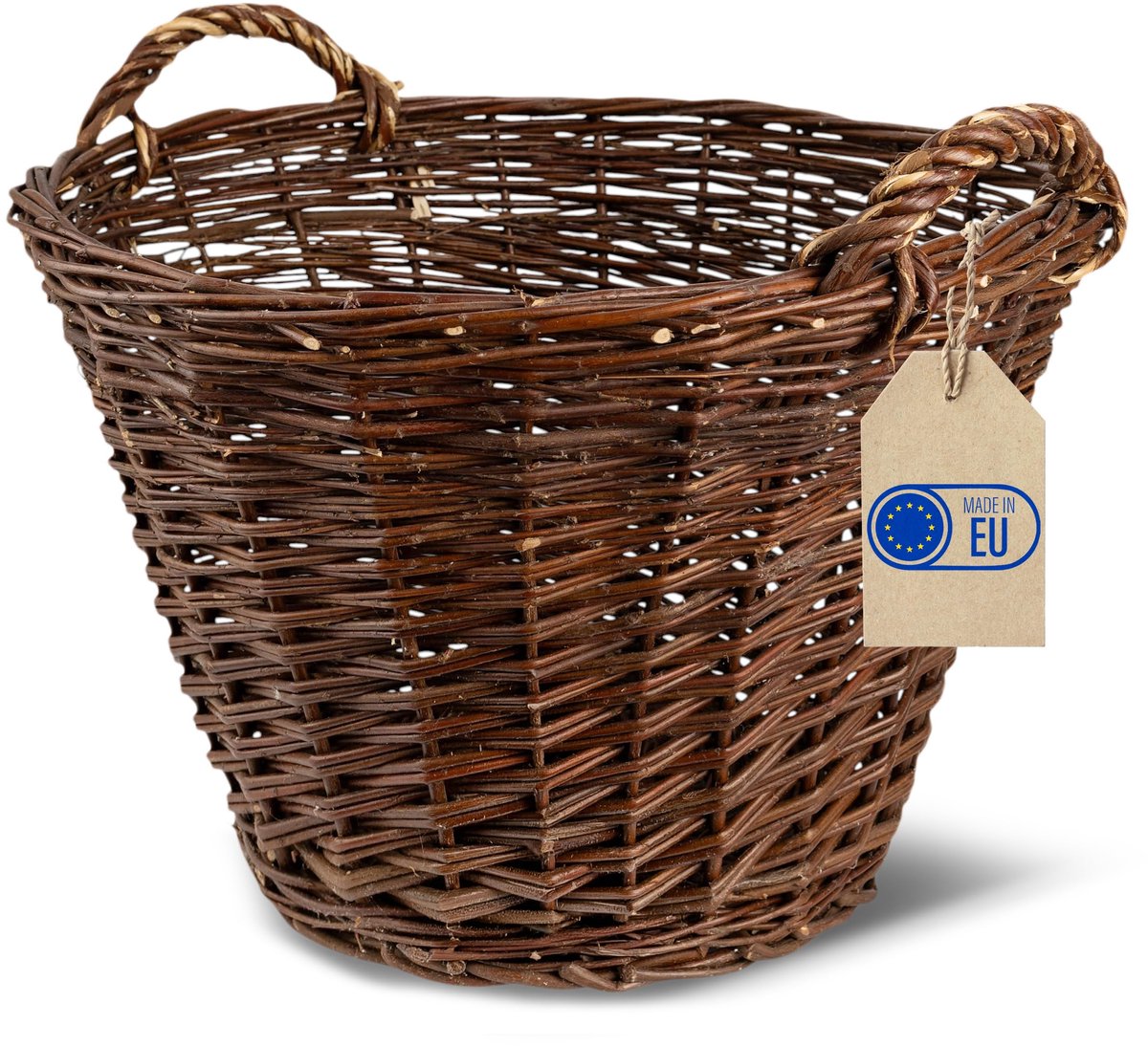 Creative Home Rieten mand met twee handvatten | Groot ø 50 cm | Perfect voor cadeaumand, haardmand, brandhoutmand, mand, gevlochten van riet voor woonkamer, badkamer, kinderkamer, universeel