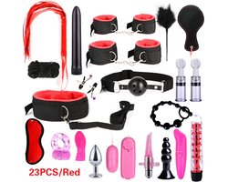 Oneay Luxe BDSM Set voor Koppels - 23 Delig - Bondage - Oogmasker – Zweep – Tepelklemmen - BDSM Extreme – Sex Toys Couples – Verstelbaar - Rood