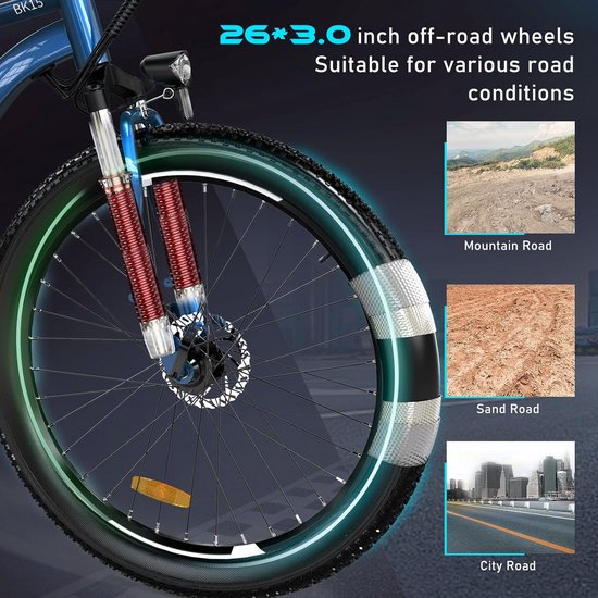 Elektrische Fiets HITWAY BK15 -26*3.0 Inch Mountain EBike met Afneembare 48V 15Ah Lithium Batterij - City Commuter E-Bike met 250W Motor - IP54 Waterdicht van Merkloos — afbeelding 3