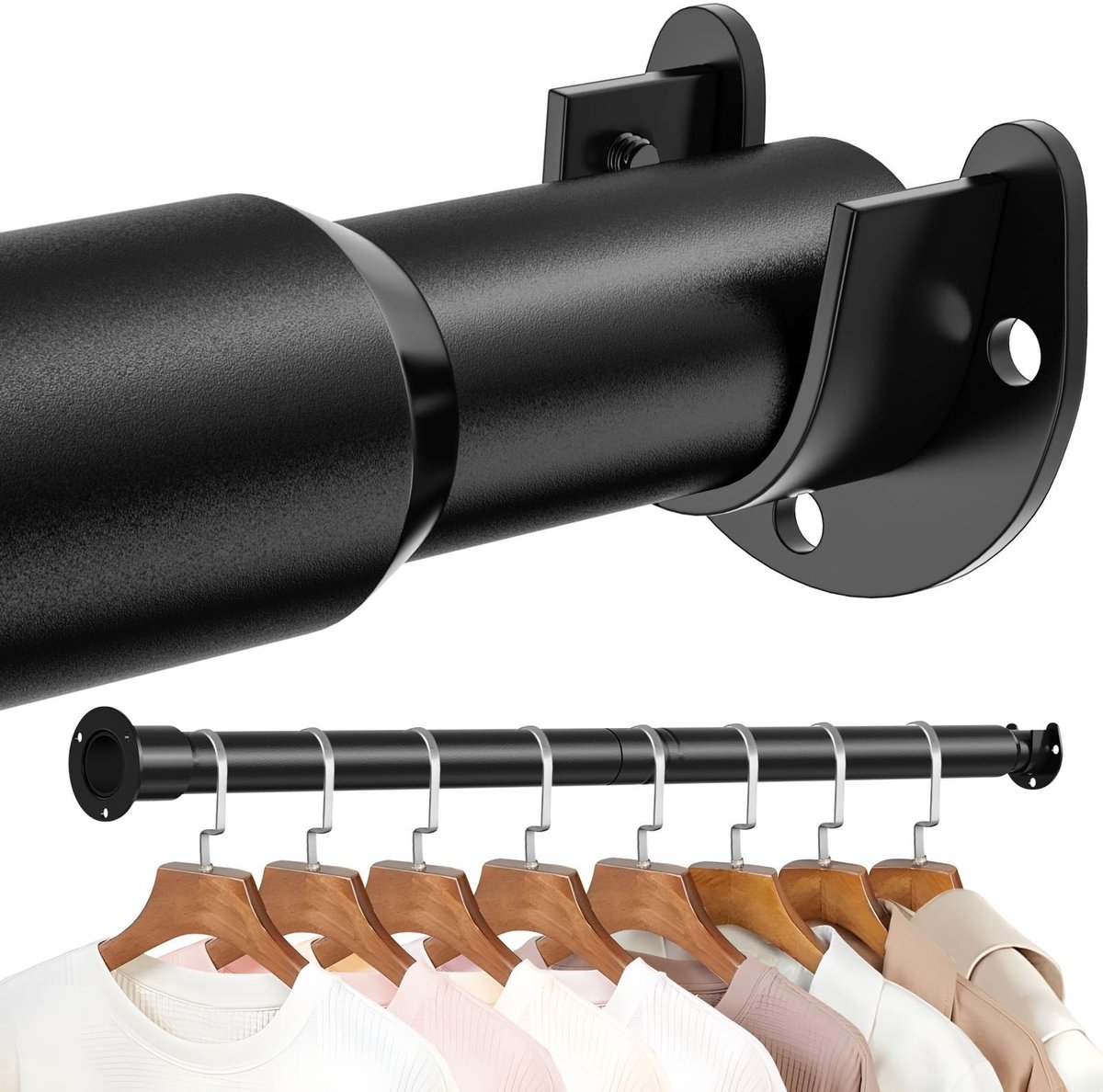 Verstelbare kledingstang van 43 cm tot 143 cm, geschikt voor het ophangen van kleding, stevige telescopische stang, zwarte gordijnroede, geschikt voor kledingkasten, badkamers en wasruimtes
