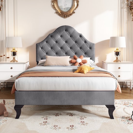 MODENUIT Gestoffeerd Bed 90x200 Cm Met Verstelbaar Hoofdbord Houten modenuit-gestoffeerd-bed-90x200-cm-met-verstelbaar-hoofdbord-houten