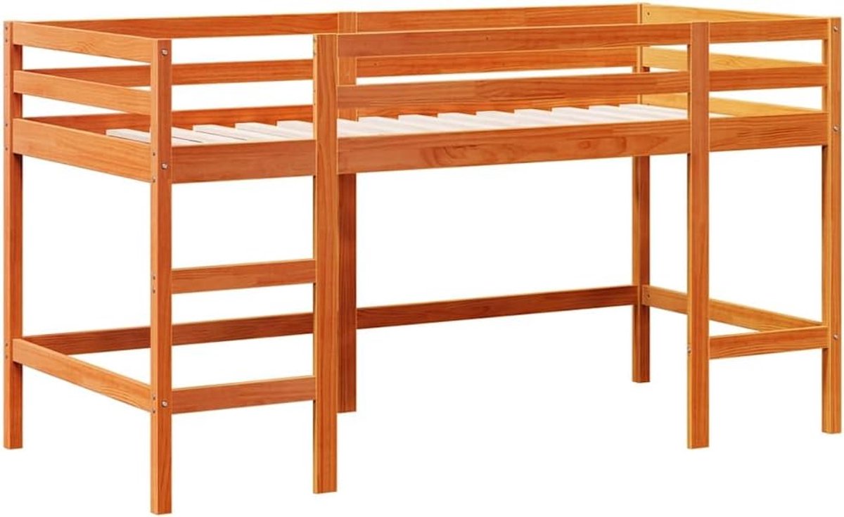 Kinderhoogslaper - Stapelbed junior - Ruimtebesparend slapen - Massief dennenhout - 90x190 cm - Bruin