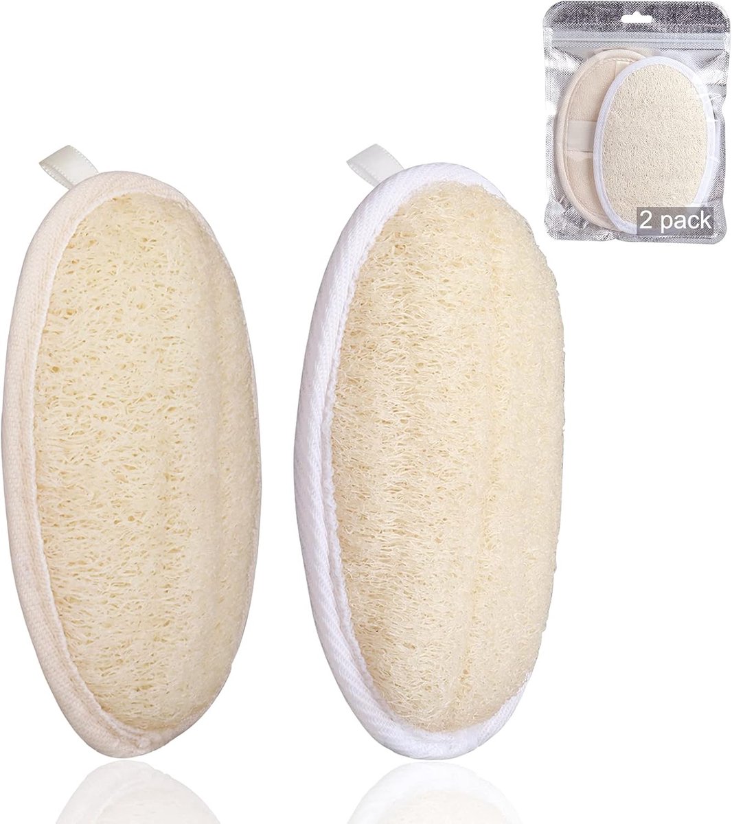 Douche Spons Pads - Body Scrubbers - Huid Reinigen - Natuurlijke Loofah - 10x14.5cm - Wit Beige