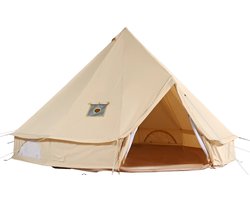Linkforu - Canvas Ronde Tent - Yurt Tent - Kamperen - met Kachelaansluiting - Luifel - Katoen- 4 personen – 3 Diamtr - Beige