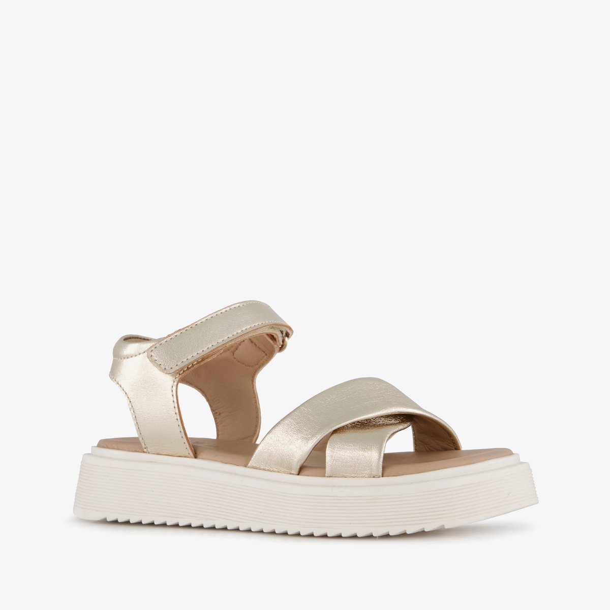 Groot leren meisjes sandalen champagne goud - Maat 37