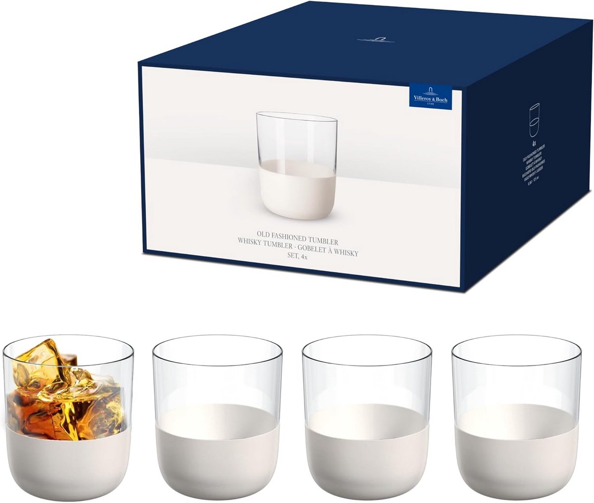 Whiskyglazen Set van 4 - Premium Kristalglas met Matte Witte Afwerking