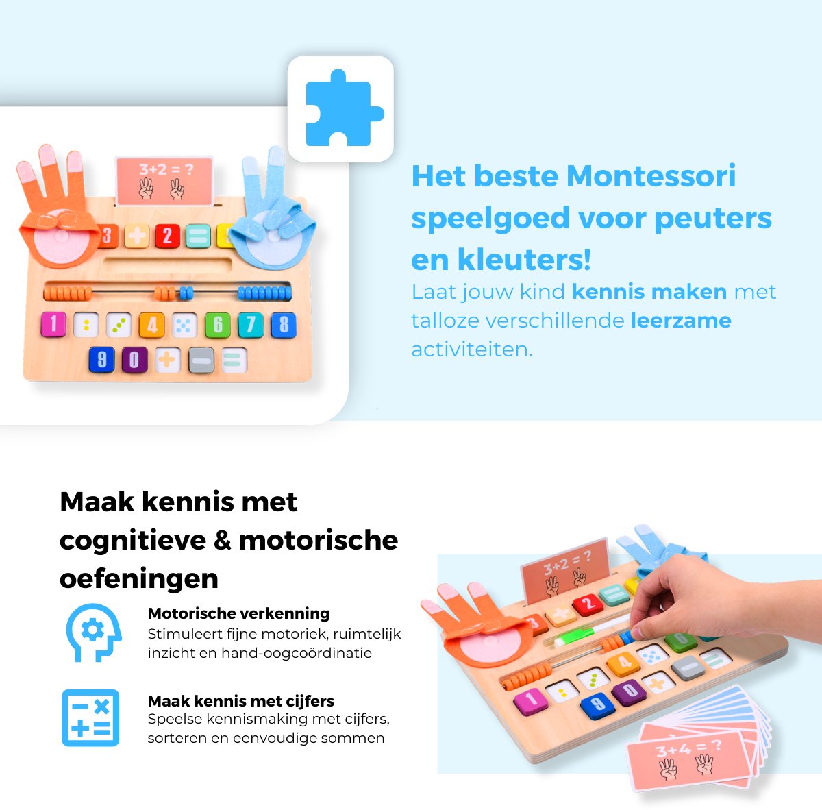Mauzek® Dubbelzijdig Rekenbord - Montessori speelgoed - Rekenen - Houten speelgoed - Schrijven - Getallen - Cijfers leren - Educatief speelgoed -Sensorisch speelgoed - Peuter speelgoed - Jongens - Meisjes - Kind - 3 jaar - 4 jaar - 5 jaar - 6 jaar — afbeelding 2
