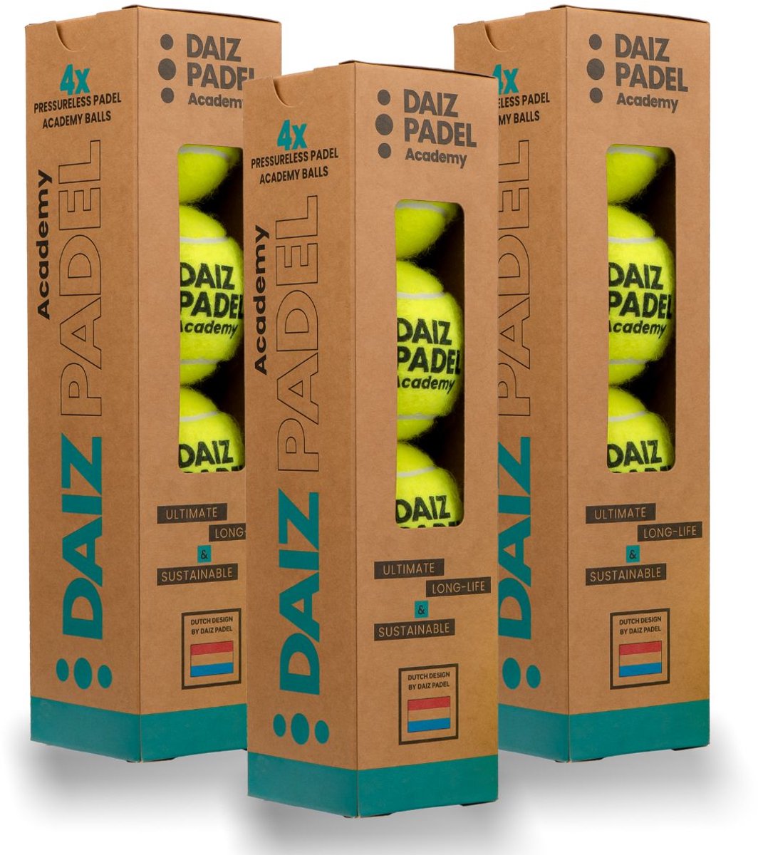 DAIZ PADEL BALLEN - Padelballen (12 stuks) - Academy - Premium Drukloze Padel Ballen - Voor Langdurige Prestaties Op Elke Baan