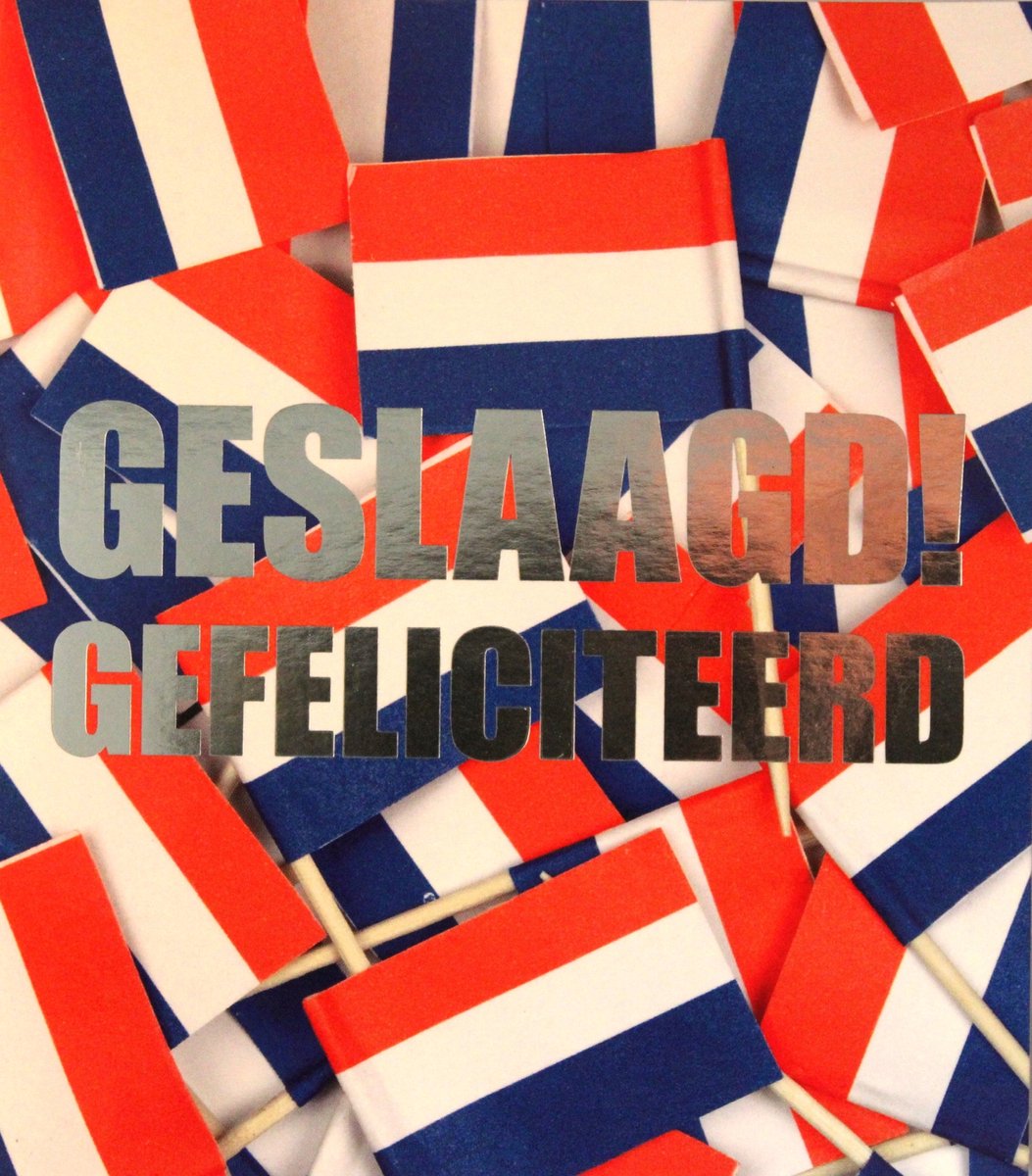 6 Luxe Geslaagd Wenskaarten - Kaart Wens Kaart Examen Geslaagd School Studie Opleiding - Gefeliciteerd Diploma - Rood Wit Blauw Vlag - 13.5x12cm - Rood Wit Blauwe Envelop - Art of Cards