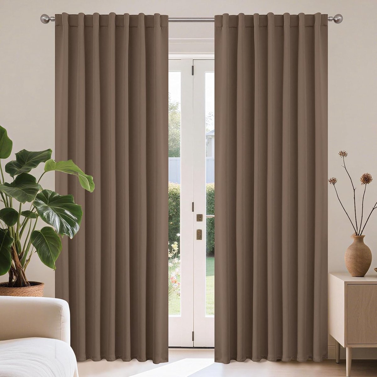 Famanu Gordijnen set van 2 - verborgen lussen - 260 x 140 cm - khaki - verduisterend - geluidwerend - raam - woonkamer Kaki