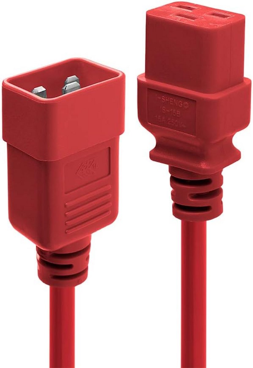 IEC Verlengkabel C19 naar C20 1 Meter Rood voor Servers en Voedingen
