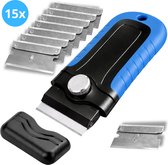 Kitian Glasschraper - Glaskrabber met 15 Mesjes en Ergonomisch Handvat - Inductie Beschermer - Keramische/ Inductie Kookplaat Reiniger - Kookplaat Schraper - Blauw
