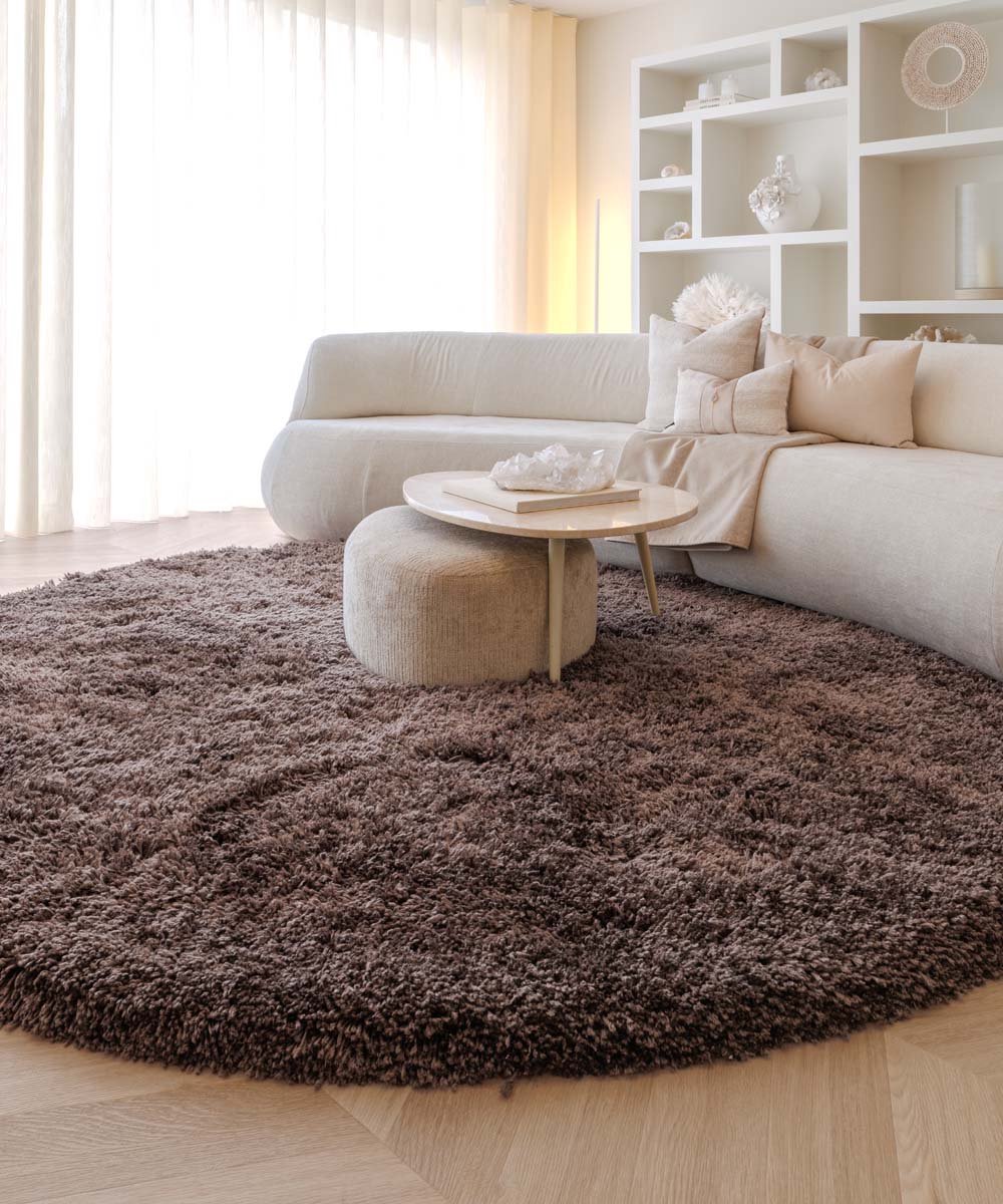 Shaggy vloerkleed rond - Sveve bruin 120