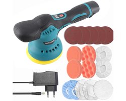Accu Polijstmachine Auto Draadloos 12V – Excentrisch 9mm – 125mm – 8 Snelheden – 1500mAh – Auto Lakherstel & Krasverwijdering