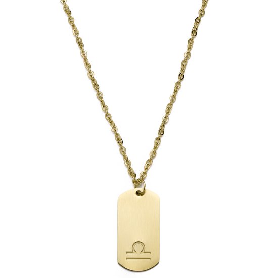 Gouden ketting met een rechthoekig medaillon met het sterrenbeeld Weegschaal.