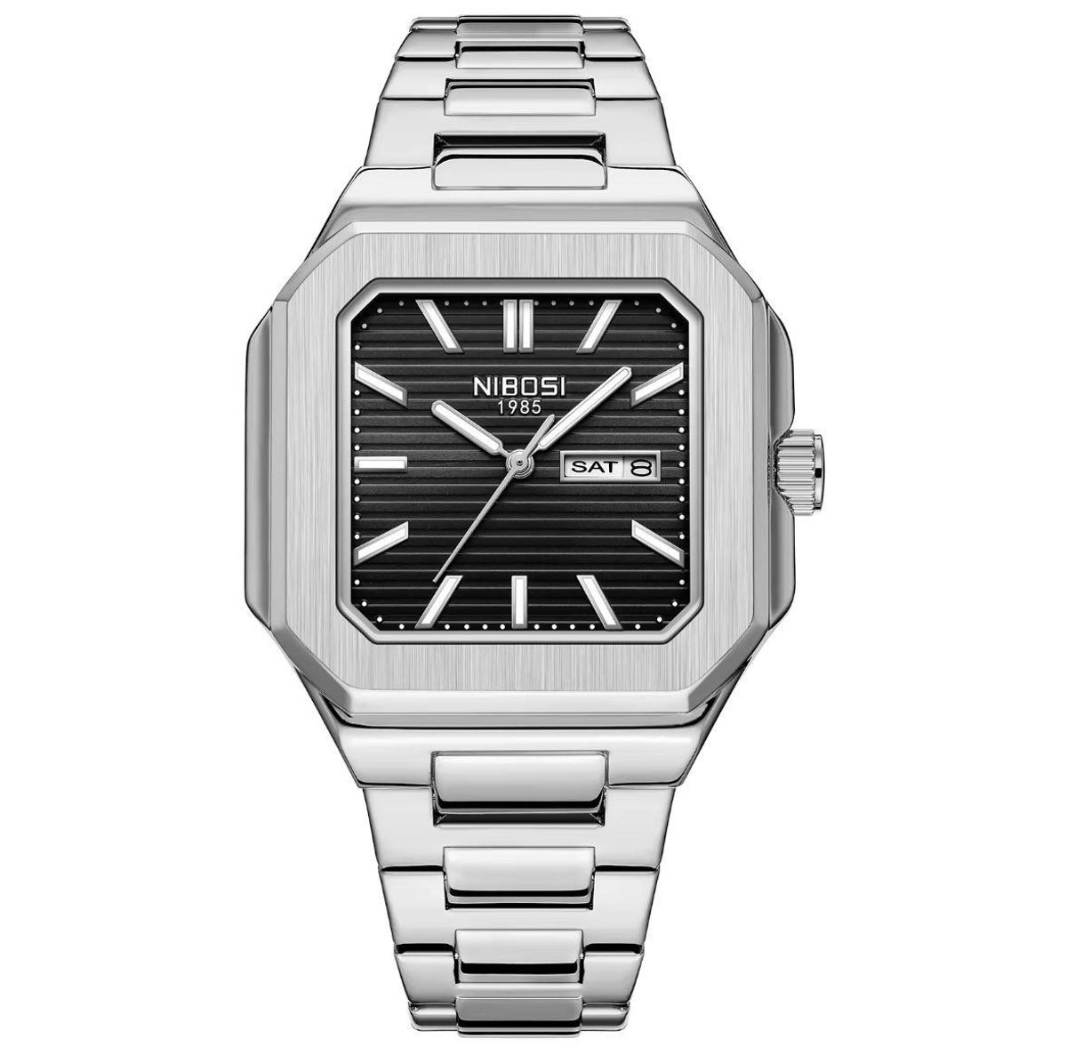 Nibosi - Herenhorloge - Polshorloge - Heren - Horloge - Horlogedoos - Mannen - Zilver Zwart - RVS