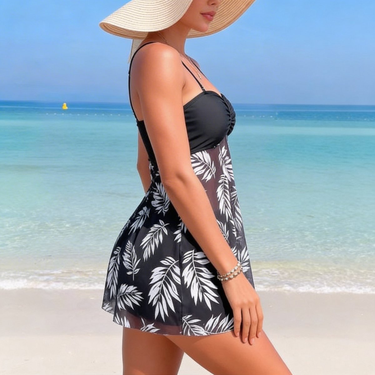 Badpak jurk met broek - Tankini - Transparant - Zwemkleding - Bikini - Zwart Wit — afbeelding 4