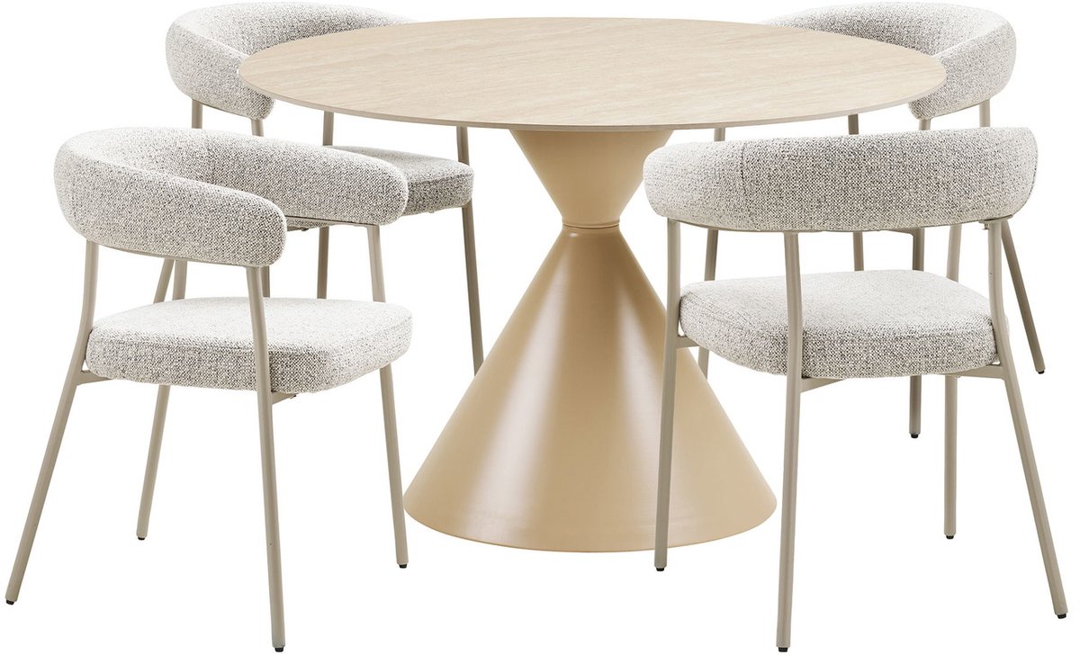 Elin eethoek eettafel 4 stoelen sandkleurig.