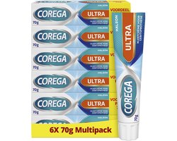 Corega Ultra - Kleefcrème – Kunstgebit - Sterke Fixatie - Bescherming Tegen Voedseldeeltjes - Comfort & Ultra Frisse Muntsmaak - Voordeelverpakking 6 x 70 g