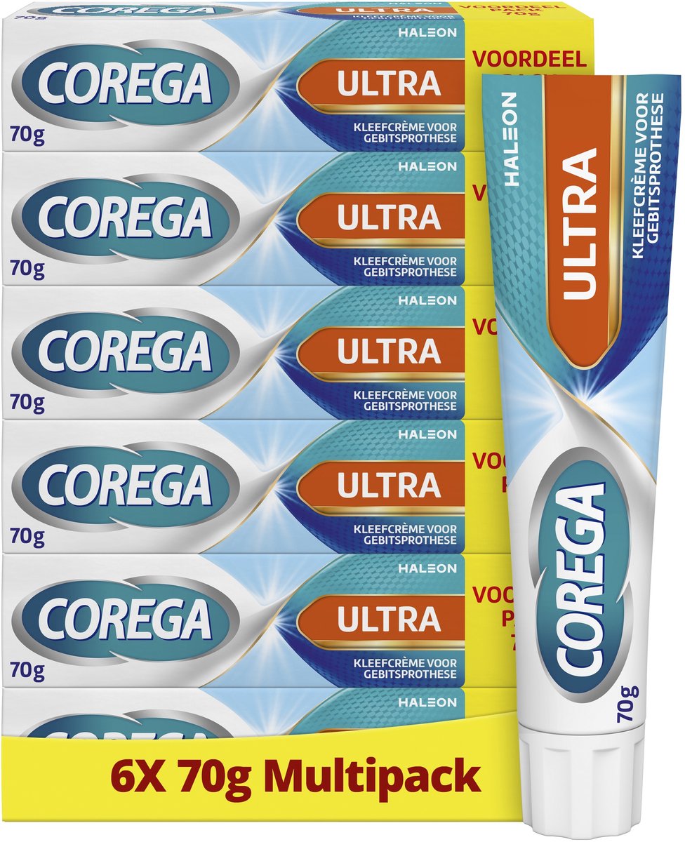 Corega - Ultra - Kleefcrème - voor de gebitsprothese voor sterke hechting de hele dag lang - 6 x 70 g