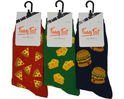 Funny Feet sokken - Happy kousen snack - cadeau - grappige sokken - 3 paar - rood- Maat 39/42