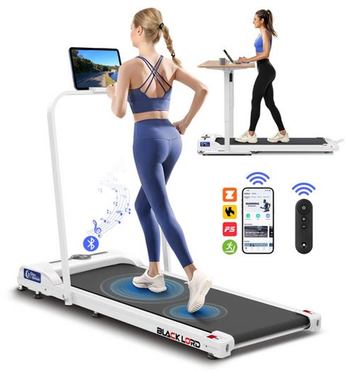 BLACK LORD MS2 - 4-in-1 loopband - 16 km/h & 3,2 PS motor - 9% helling - Bluetooth luidspreker - Inklapbaar tot 140 kg
