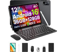 DOOGEE Tab G6 Pro VIP - Tablet - 36GB RAM + 128GB ROM (2TB/TF) - 9000mAh/18W - 12 inch 2.4K 90Hz - 4G LTE - Gemini AI - Helio G100 - 5G WiFi - Face ID - Dubbele luidsprekers - OTG - Met toetsenbord, muis, leren tas en pen
