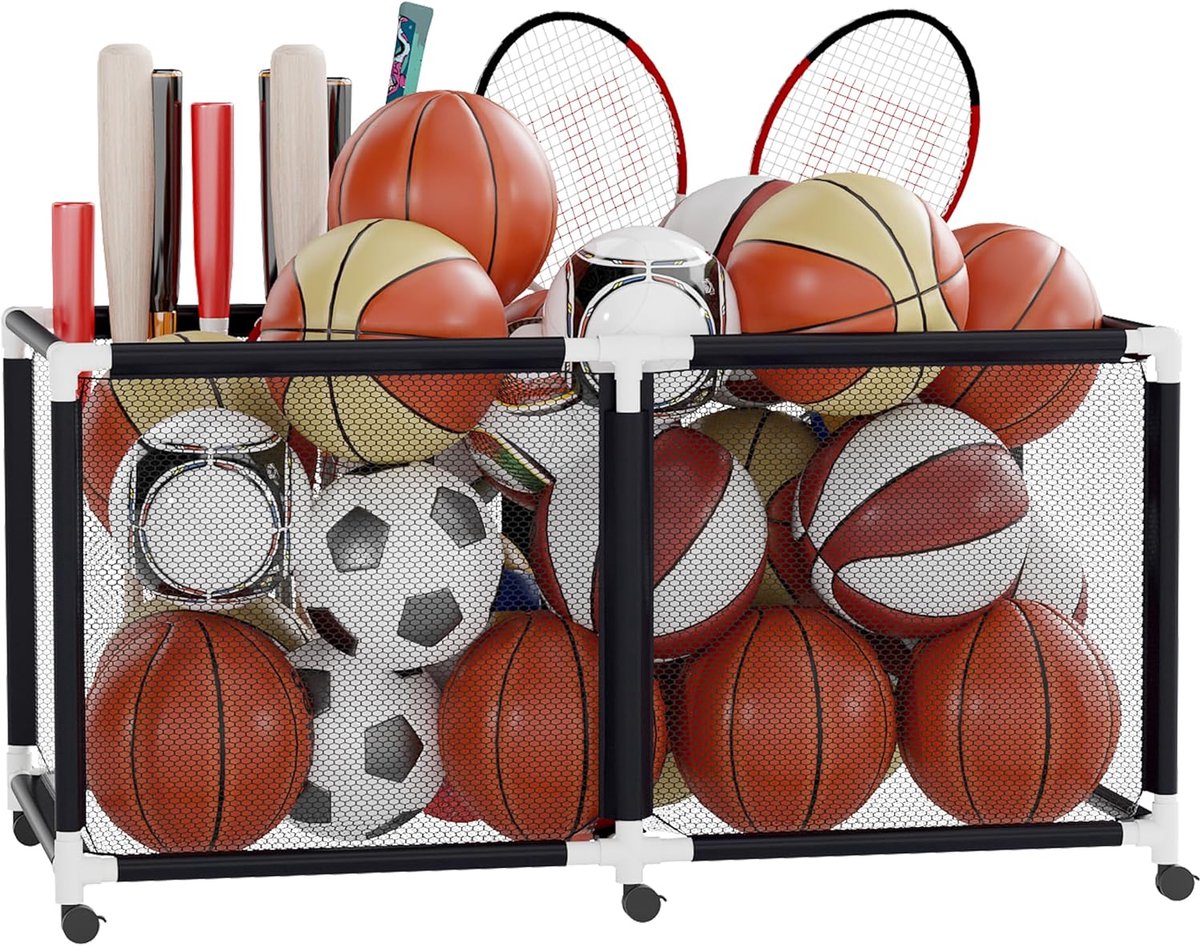 Opbergbox voor Zwembad zonder Deksel, 230x79x88cm Buiten Opbergmanden, Draagbare Net-Organizer met Wielen voor Zwemringen/Strandballen/Zwembadnoedels en Meer Zwemuitrusting, NAIZY