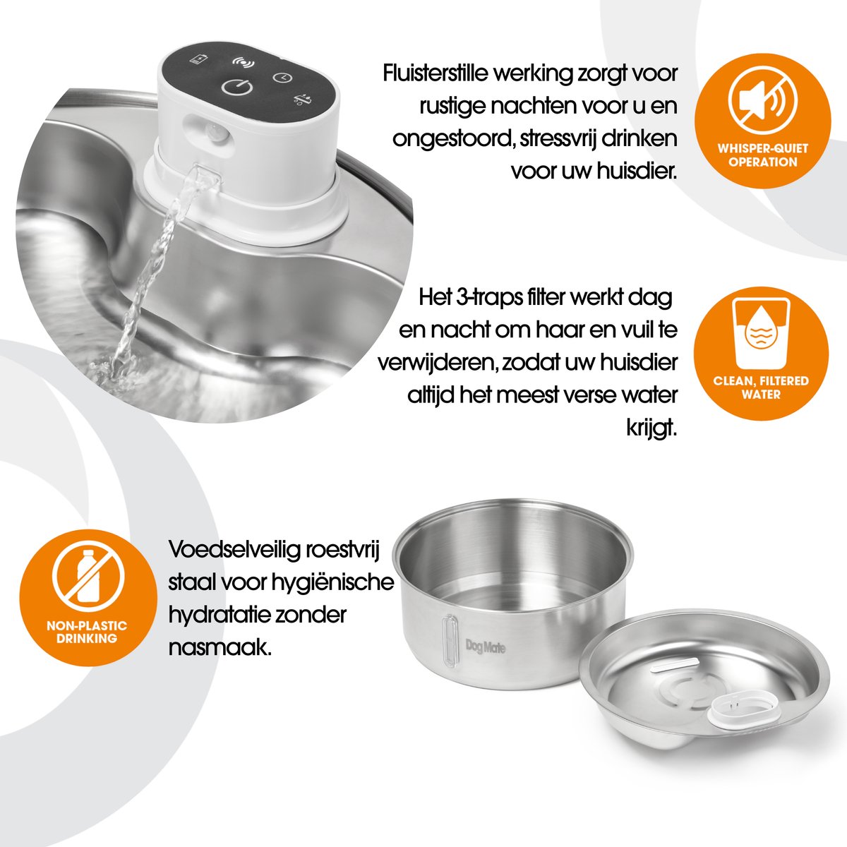 Dog Mate - Drinkfontein Hond - 8 Liter - RVS - Draadloos & Automatisch met Bewegingssensor thumbnail 7