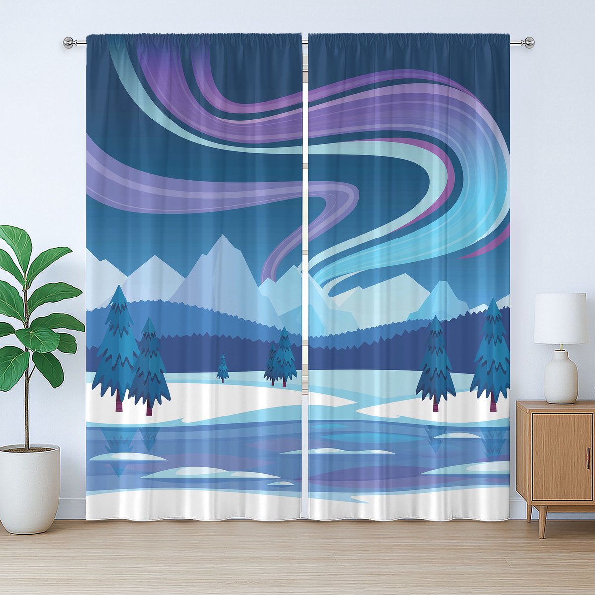ABAKUHAUS Northwoods Rustiek Gordijn, Noorderlicht, Universele Gordijnen met Bandjes, Lussen en Haken voor de Woonkamer, 280 x 245 cm, Meerkleurig
