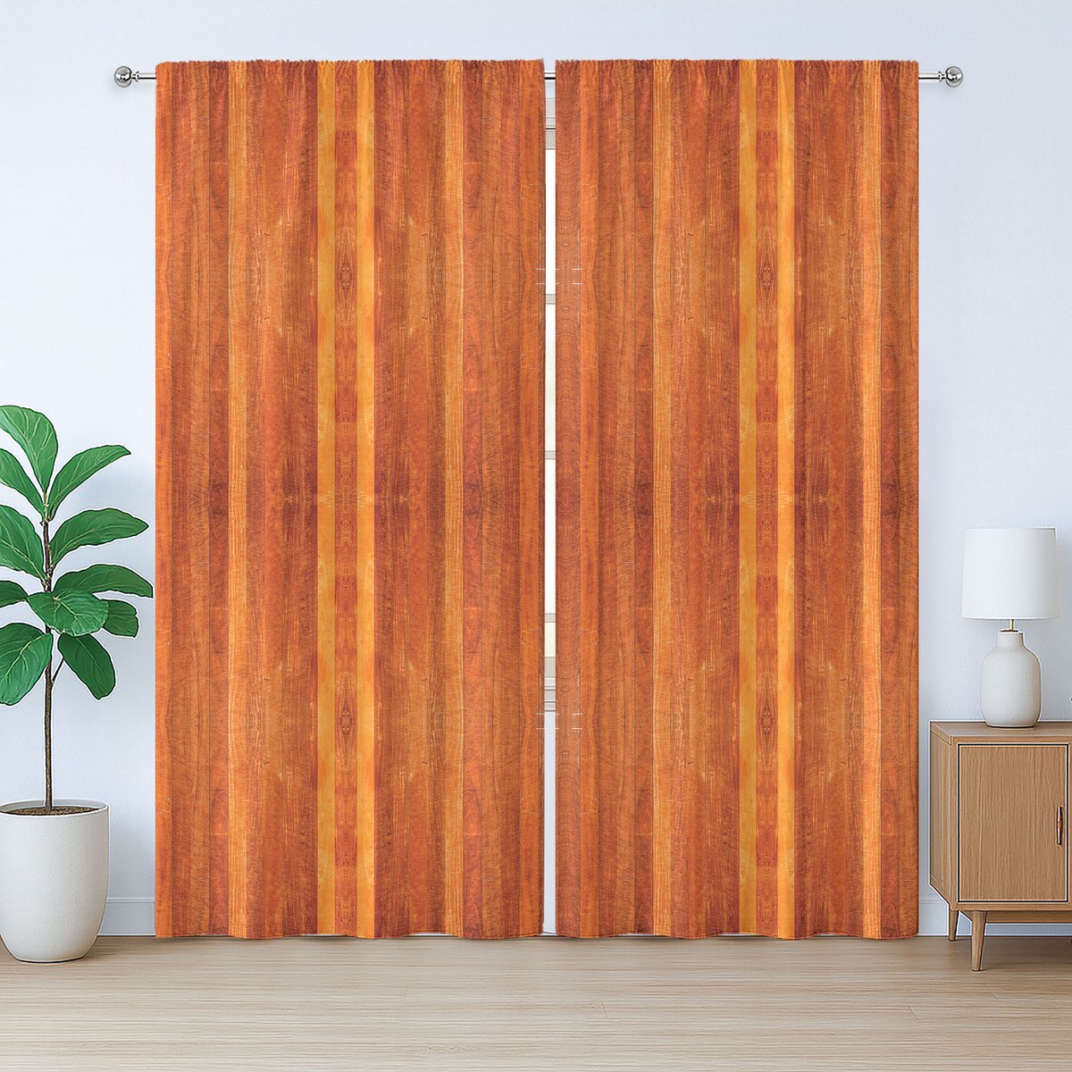 ABAKUHAUS Rustiek Kaneelkleurig Gordijn, Verticale Strepen in Bruin, met Bandjes en Haken voor de Woonkamer, 280 x 175 cm, Meerkleurig