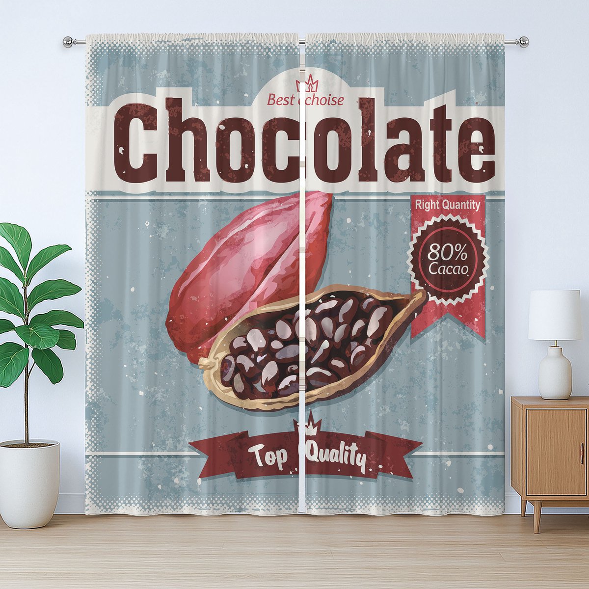 ABAKUHAUS Cocoa Rustic Gordijn, Beste Keuze Chocolade Retro, met Bandjes, Lussen en Haken voor de Woonkamer, 280 x 175 cm, Lichtblauw-grijs