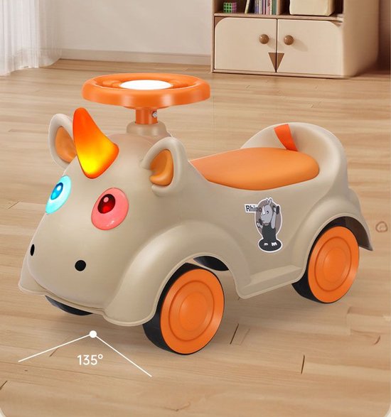 Mogi Products-Eenhoorn Loopauto voor Kinderen - Met Muziek en Lichteffecten - Educatief Speelgoed - Beige/Oranje-Baby loopauto-Peuter loopauto-Kinderspeelgoed 1 jaar