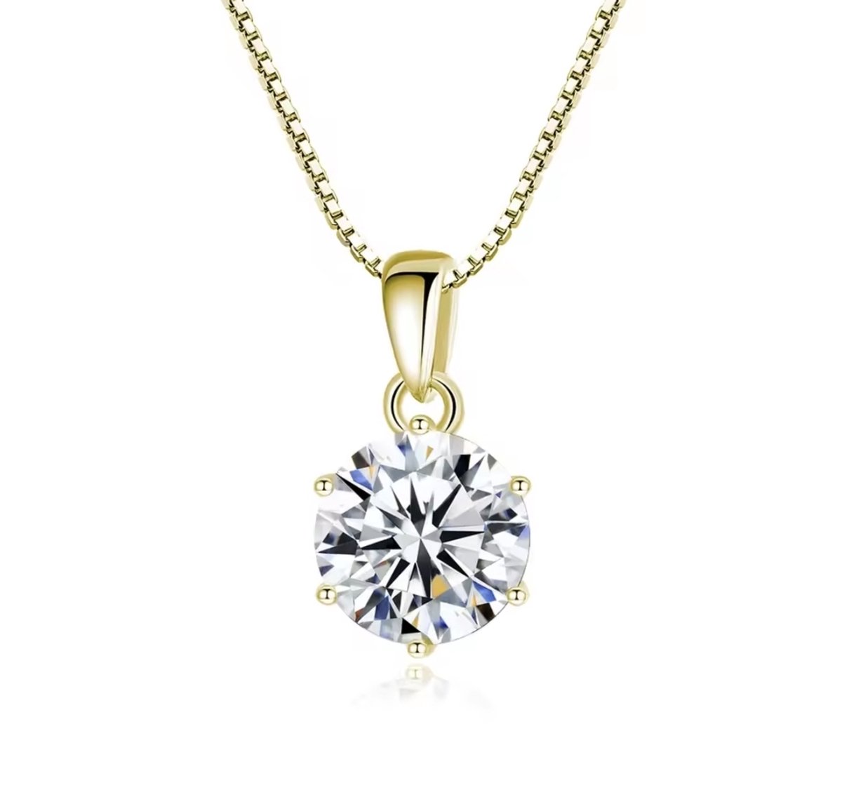 Aurélia Dames Ketting – 1,0 ct | 6.5mm Moissanite Lab Diamant met Vergulde Goudkleurige Hanger – Luxe & Tijdloos Cadeau Sieraad Verguld Goud