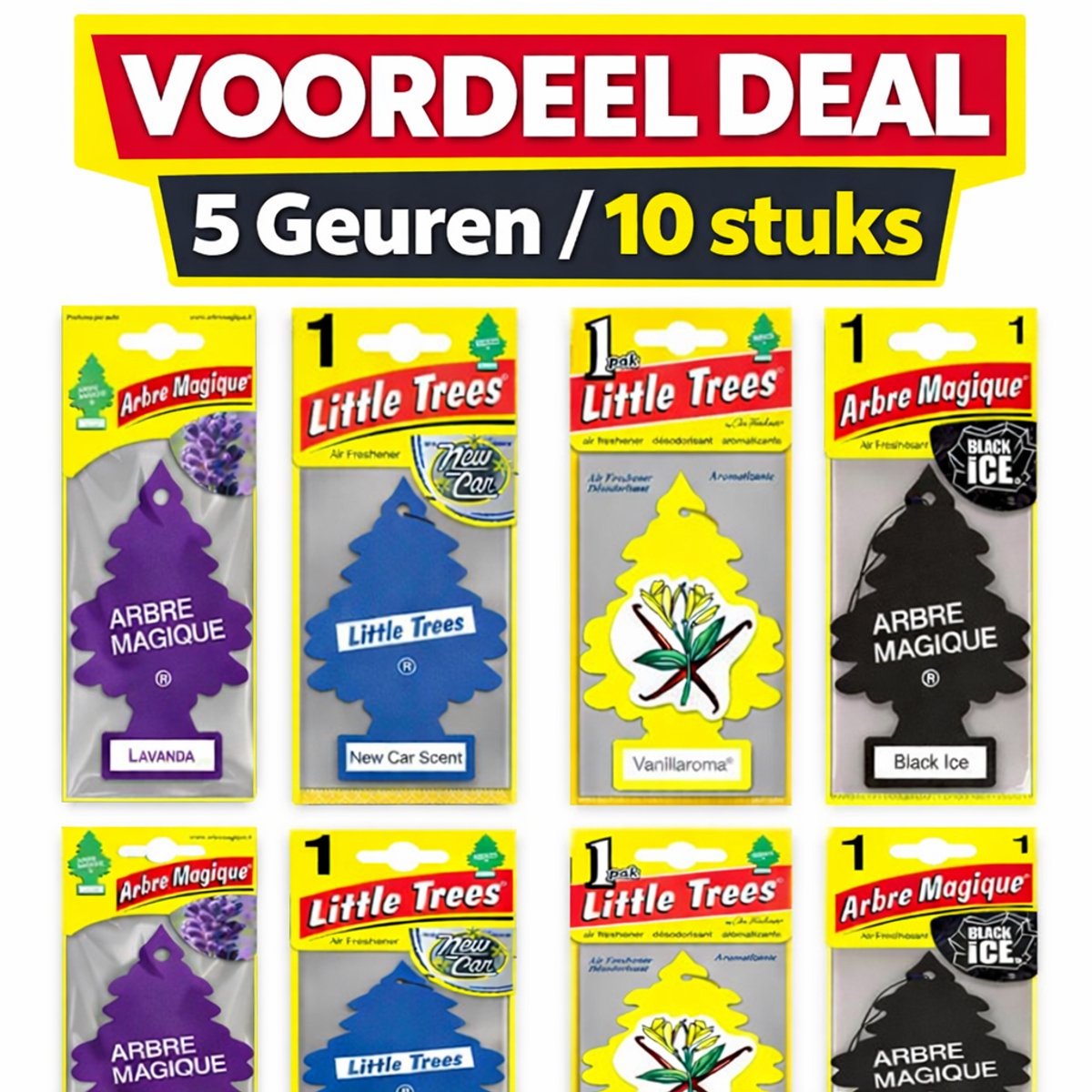 10 STUKS Auto Parfum Voordeel Deal – 5 Geuren Mix – Autoverfrisser Luchtverfrisser Auto – Little Trees & Arbre Magique – Geurhanger Auto – Parfum Auto – Black Ice, New Car, Lavendel, Vanille – Langdurige Geur – Multi Pack Voor Auto, Camper, Werkbus