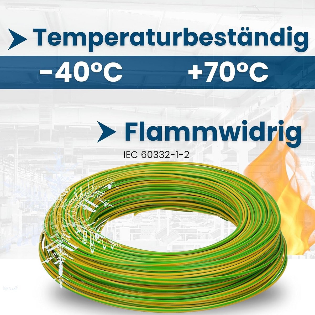 10 Meter Elektrische Installatiekabel 1,5 mm² Flexibel Koper Installatiedraad Groen-Geel