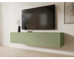 Mobistoxx Tv Meubel - Tv Kast - Avocado - 140 cm - Klapdeur met 3 Vakken - Met Gasveren en Kabeldoorgangen - Tv Kast Hout - Televisiemeubel Kingston