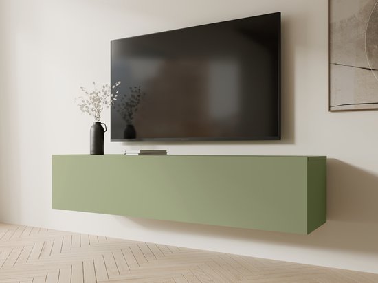Mobistoxx Tv Meubel - Tv Kast - Avocado - 140 cm - Klapdeur met 3 Vakken - Met Gasveren en Kabeldoorgangen - Tv Kast Hout - Televisiemeubel Kingston