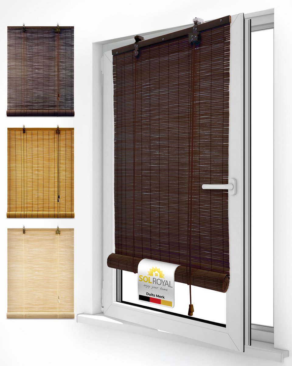 Sol Royal SolDecor B86 Bamboe Rolgordijn 70 cm breed Lichtdoorlatende Zonwering Rolgordijnen Zonder Boren 70x160 cm Natuurlijke Bamboe Jaloezie met Klembeugels voor Ramen & Deuren Roljaloezieën Bruin