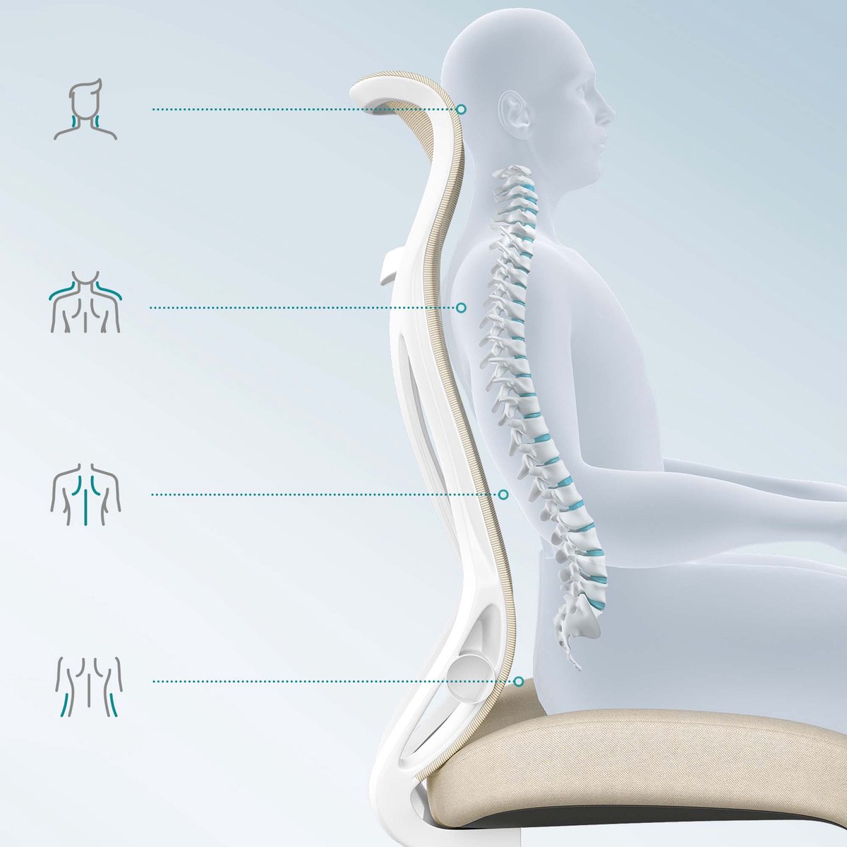 EUZIEL Ergonomische Bureaustoel met Hoofdsteun en Opklapbare Armleuningen - afbeelding 3