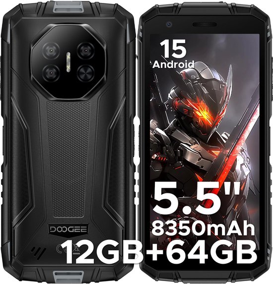 DOOGEE Fire 3 4G - Outdoor Phone - Robuuste Smartphone - 12GB RAM+ 64GB ROM/2TB TF - Android 15 - 8350mAh- 5,5-inch IPS HD+ - 13MP AI-camera - Widevine L1 - Face ID - NFC - IP68 - Grijs
