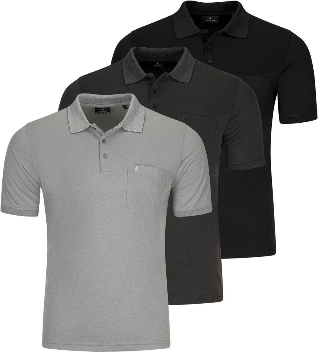 RAGMAN Heren poloshirt 3 pack Basic