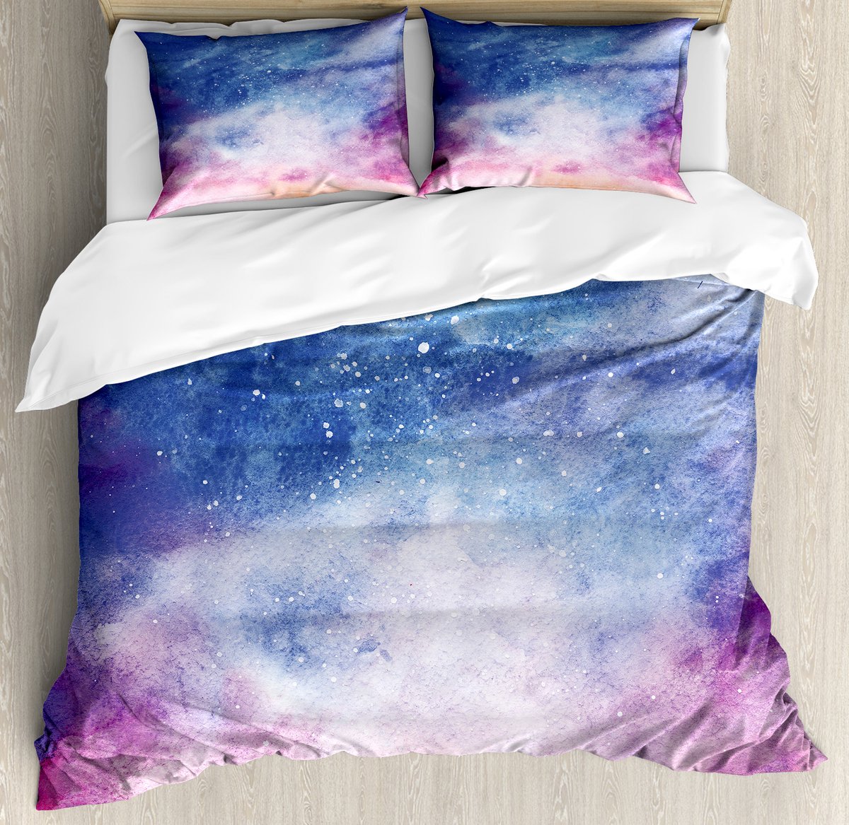 ABAKUHAUS Marineblauwe en roze dekbedovertrekset voor tweepersoonsbedden, Watercolor Room, 230 x 220 cm