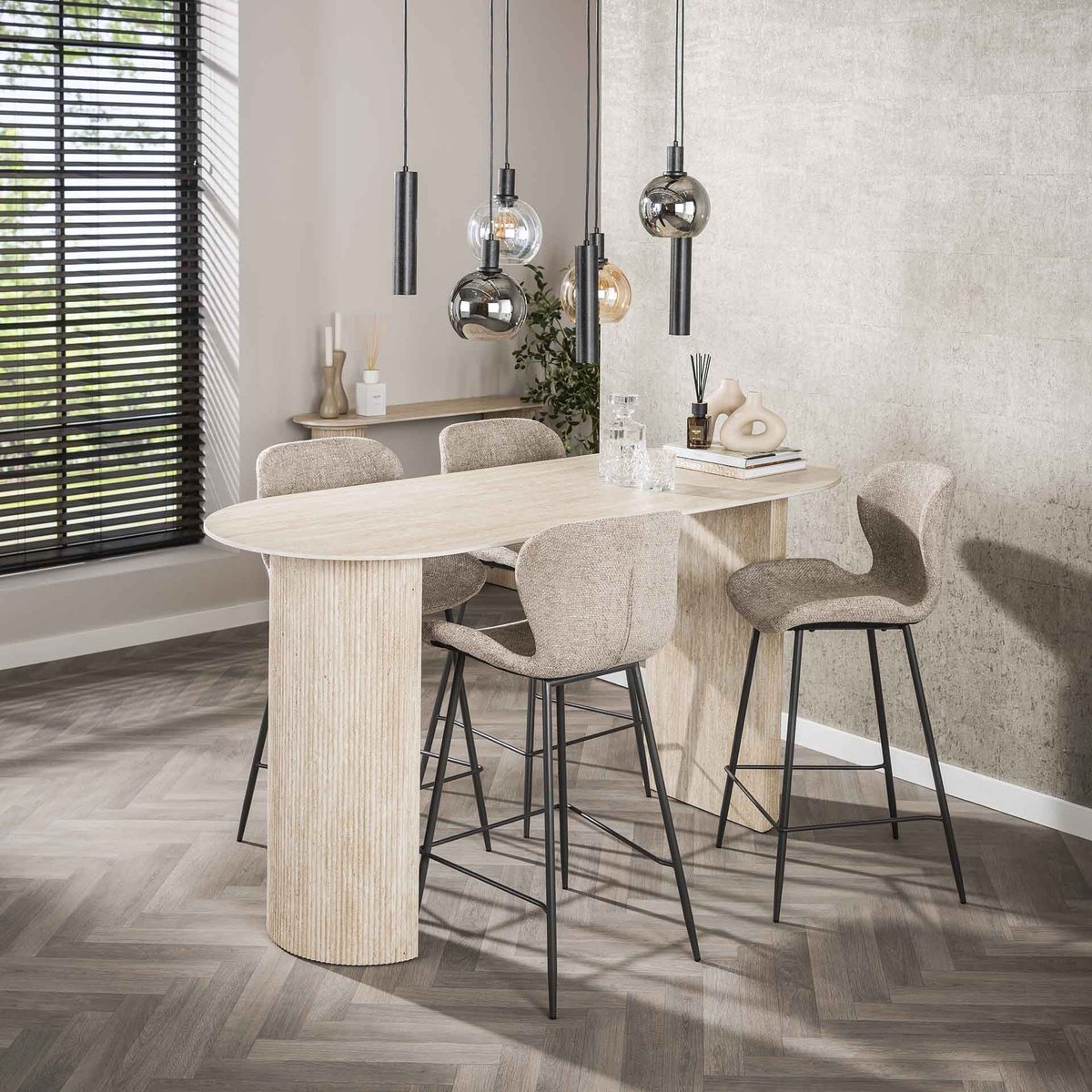 Dimehouse Archon Moderne Bartafel Keramiek Travertin 178x70 cm Creme