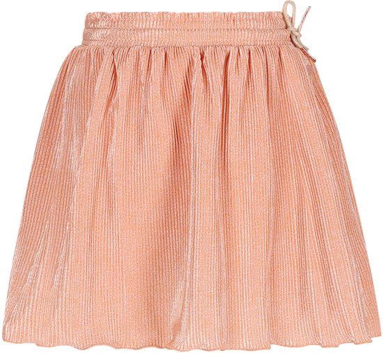 Perzikkleurige, geplooide rok met glanzende draadjes en een strikje aan de taille.